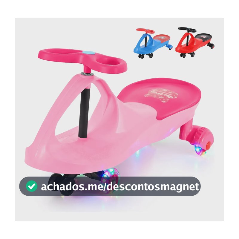 Carrinho Rolimã Car Drift Infantil Volante Gira 360° Triciclo Com Roda Led Colorido Cor Rosa JustFun Brinquedos