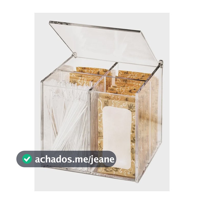 Porta Sachês Açúcar 4 Nichos Tampa Acrílico Cristal Acribom