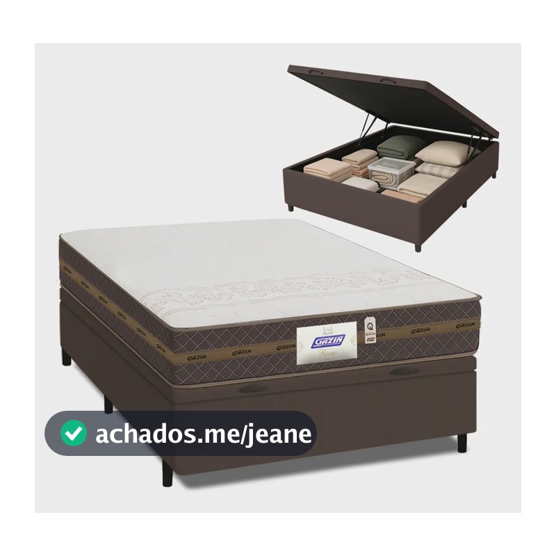 Cama Box Casal Baú Colchão Molas Flora Marrom / Branco Branco