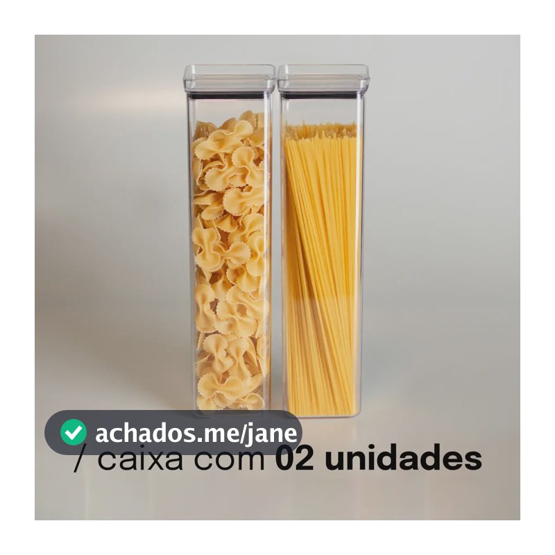 Kit 2 Potes Lumini 1.350ml Hermético Paramount Ideal Para Espaguete E Massas, Organização De Cozinha, Armazenamento De Alimentos, Tampa Segura, Plástico Resistente
