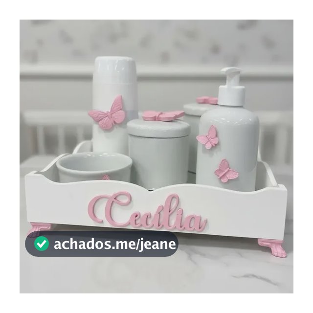 Kit Higiene Bebê Porcelana Borboleta Mod 1  E 2 Com Nome
