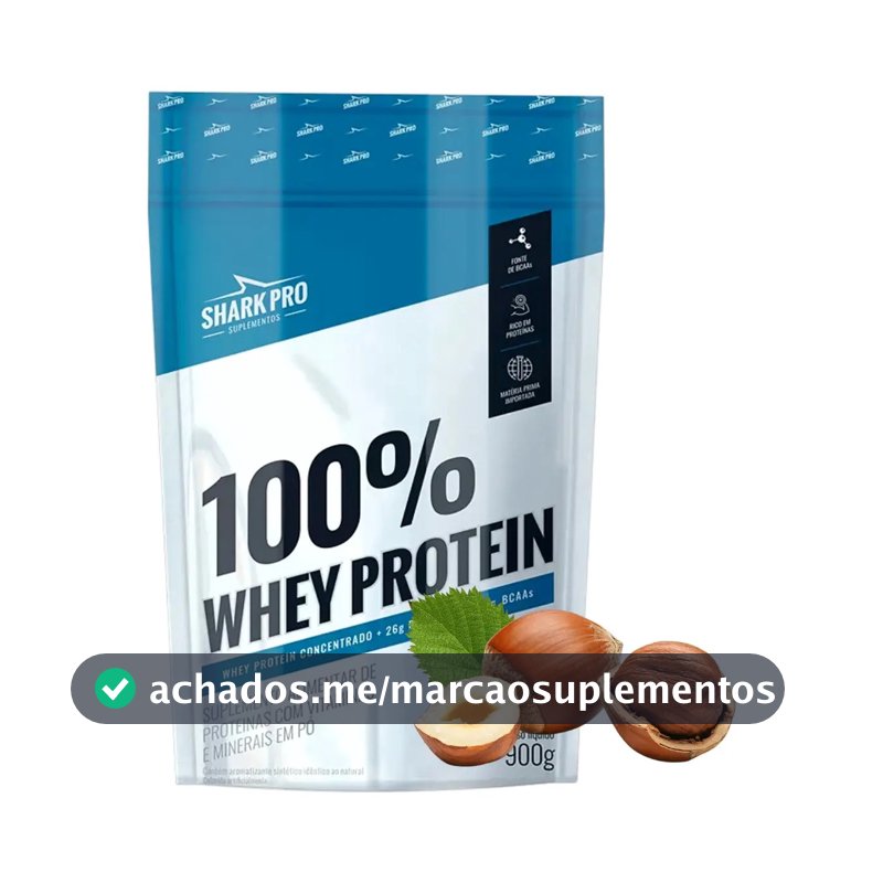 Whey Protein 100% Shark Pro Proteína Concentrada Refil 900g Sabor Avelã