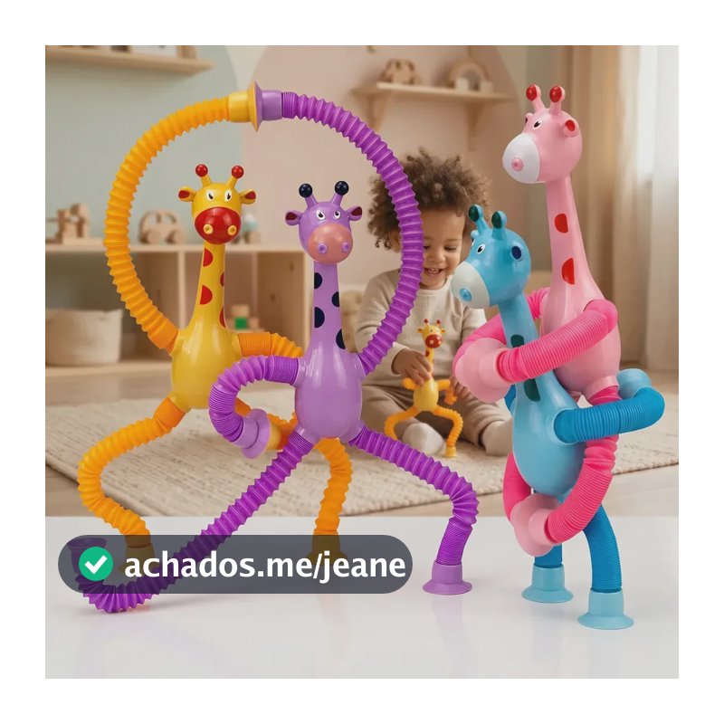 Kit 4 Girafas Estica Puxa Ventosa Brinquedo Tubo Led