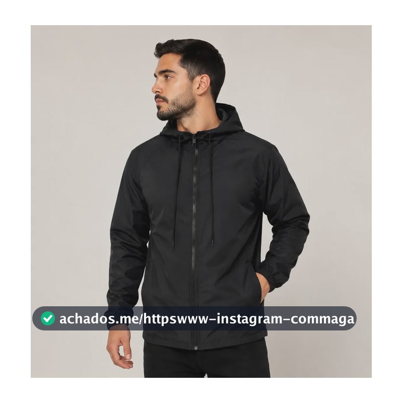 Jaqueta Corta Vento Unissex Liso Esportivo Bolsos E Capuz Preto Gg