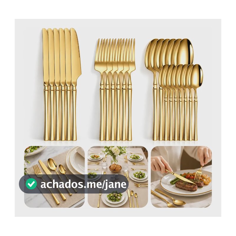 Kit Faqueiro Jogo Talheres Inox 24 Peças Luxo Garfo E Faca Dourado