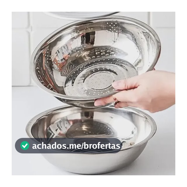 Bowl Kit 3 Em 1 Escorredor Massa Macarrão Ralador Inox Prateado