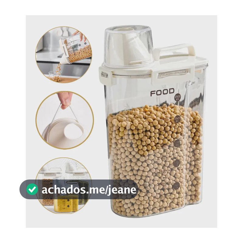 Pote Hermético Pet C/ Dosador 2.5l P/ Grãos | Transparente Branco