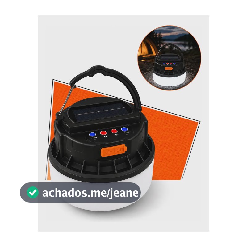 Lampião Led Recarregável Usb 3 Em 1 Camping E Pesca Barraca Preto 127/220v