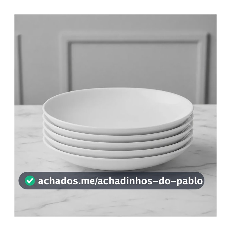 Jogo 6 Pratos Fundos 25cm Opaline Redondo Branco Restaurante Branco