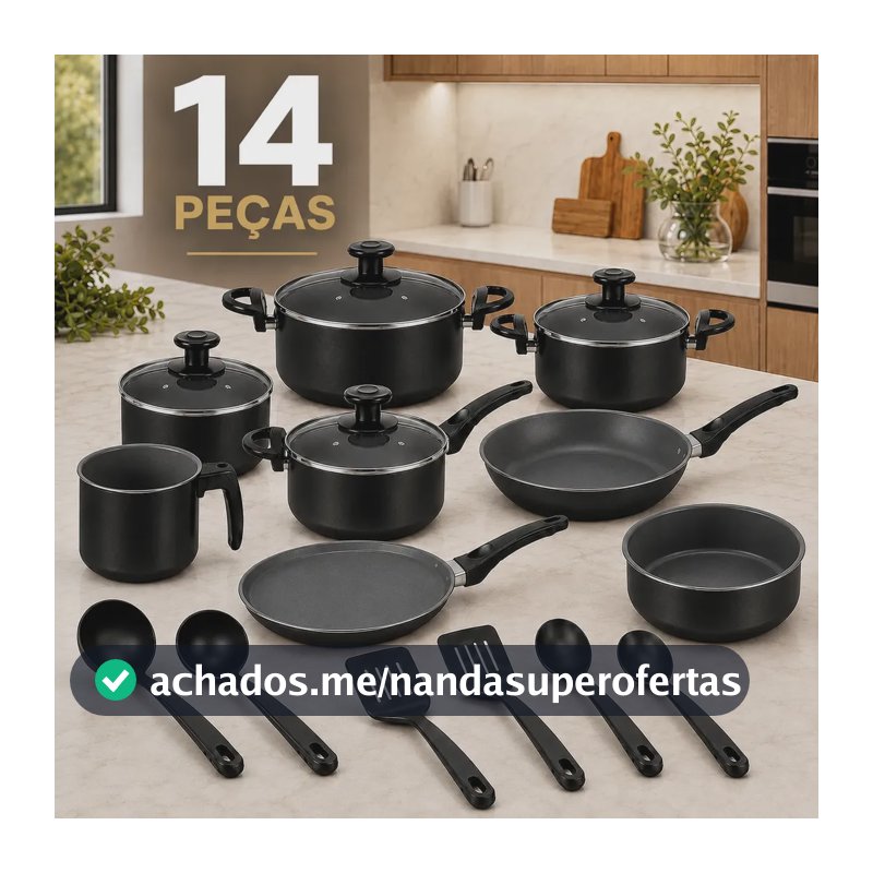 Jogo De Panelas Antiaderente 14 Peças Kit Preto Com Tampas De Vidro Fervedor Frigideiras Assadeira Sólar Kit Utensílios Conjunto Cozinha