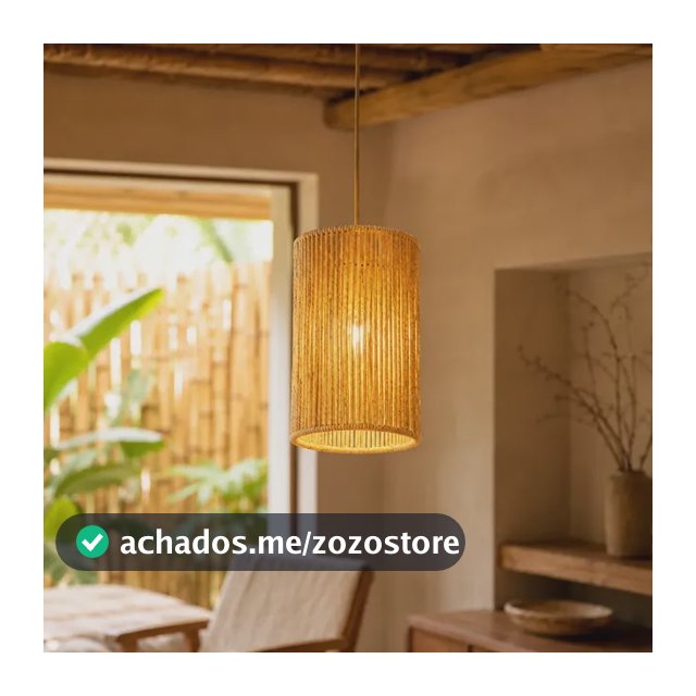 Lustre Pendente Para Teto Luminária Rustica Redonda 15x25 Palha