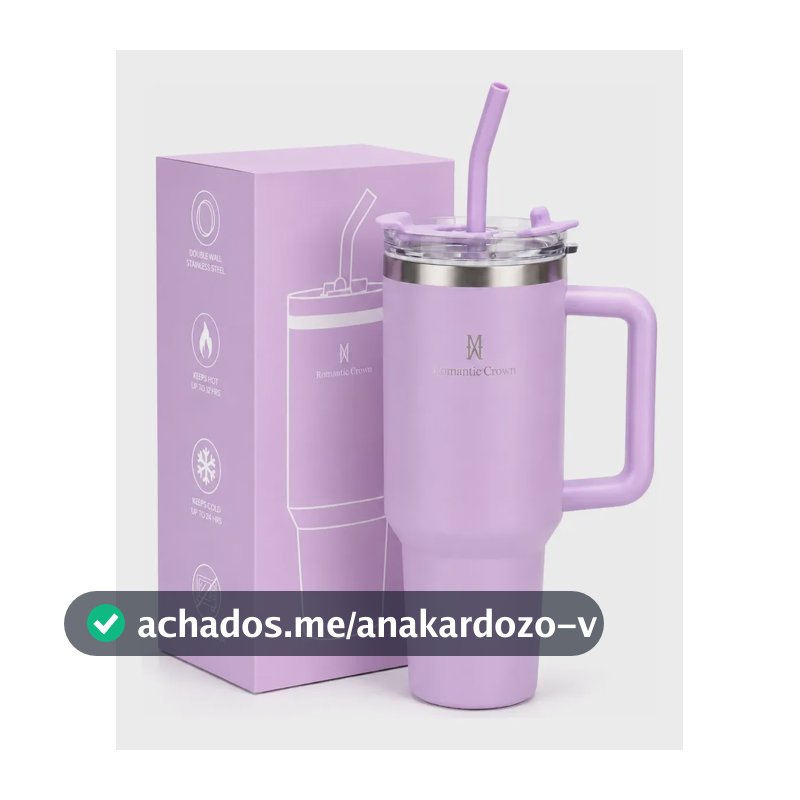 Copo Térmico Gigante 1,2l Inox Com Tampa Inox Canudo Escova Roxo Claro Cor Pura / Material Fosco