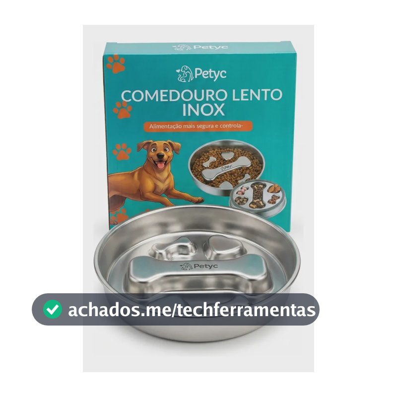 Comedouro Lento de Aço Inoxidável Antiderrapante para Cães, 1kg