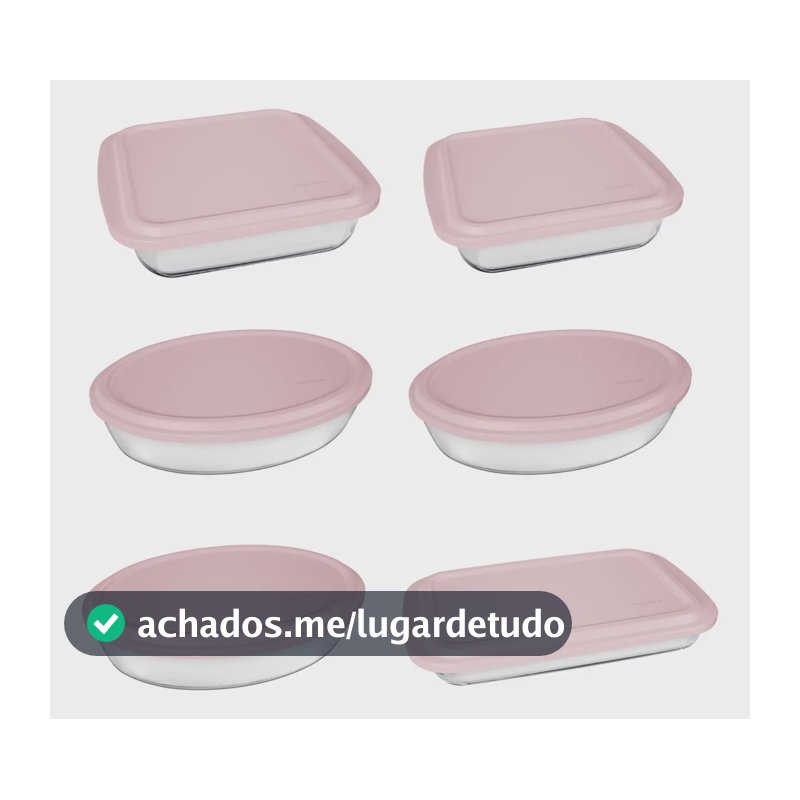 Conjunto Assadeiras 6 Peças com Tampa Cor Rosa - Marinex