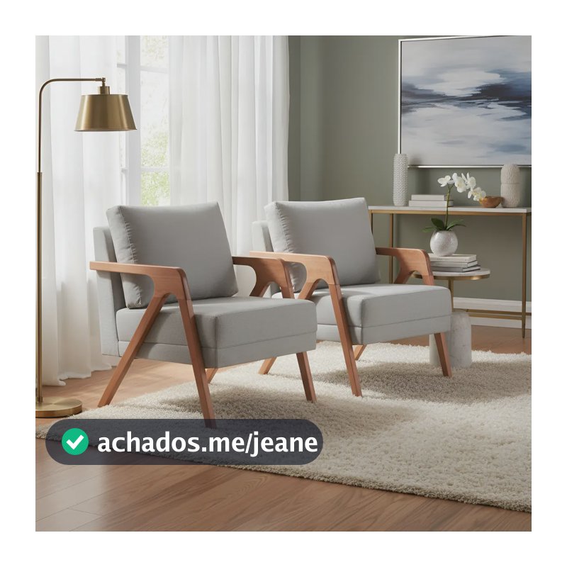 2 Poltronas Decorativas Madeira Maciça Luxo Mona Linho Cinza Desenho do tecido Liso