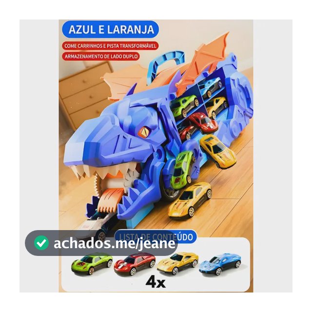 Caminhão Dinossauro Pista Com Carrinhos Maleta Transporte Azul