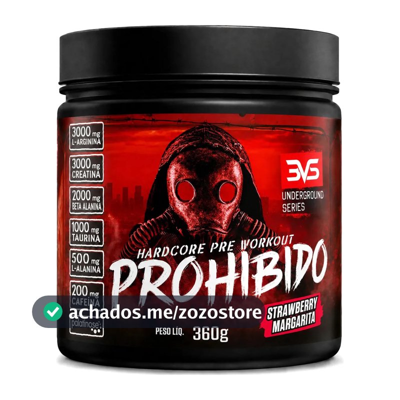Prohibido Pré Treino 360g - Sabor: Strawberry Margarita (morango) - A Combinação Perfeita De 8 Ingredientes Que Proporcionam Energia Do Início Ao Fim Do Seu Treino