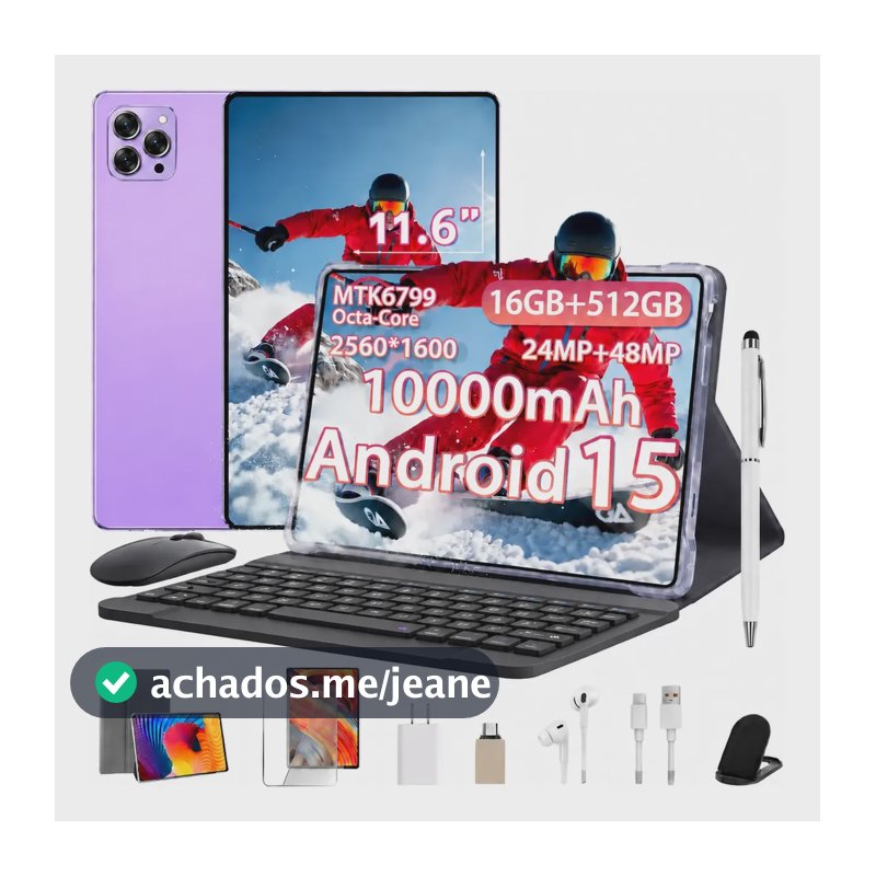Tablet Android 15 Tab Kit Completo 16gb 512gb 11.6 Lilás