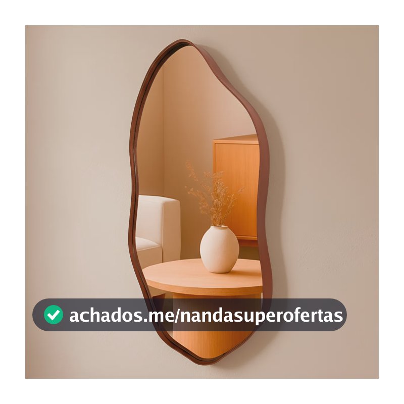 Espelho Orgânico 60x40 Decorativo Moldura Couro Moderno Sala Quarto Banheiro
