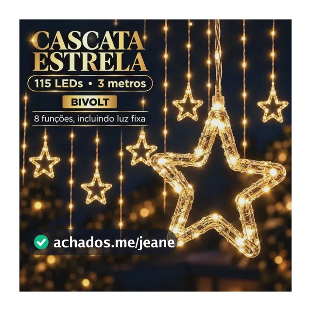 Cascata Estrela 3m 115 Leds Natal Prova D'água Bivolt 8 Fun