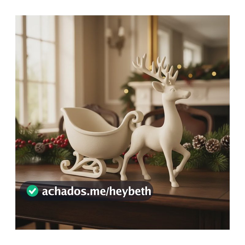 Rena E Trenó Tigela Organizadora De Natal Decoração Noel Branco