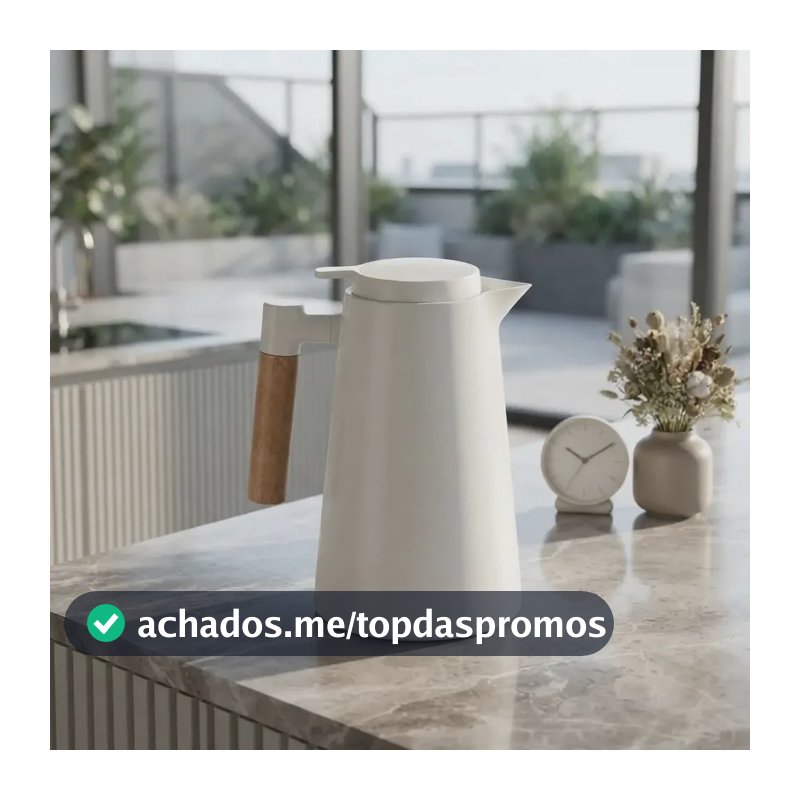 Garrafa Térmica JRA Mix de 1 L para Café e Chá, com Ampola de Vidro e Cabo de Madeira