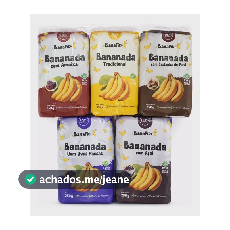 Kit 5 Bananadas Banafit Mix Sabores Zero Açúcar Sem Glúten