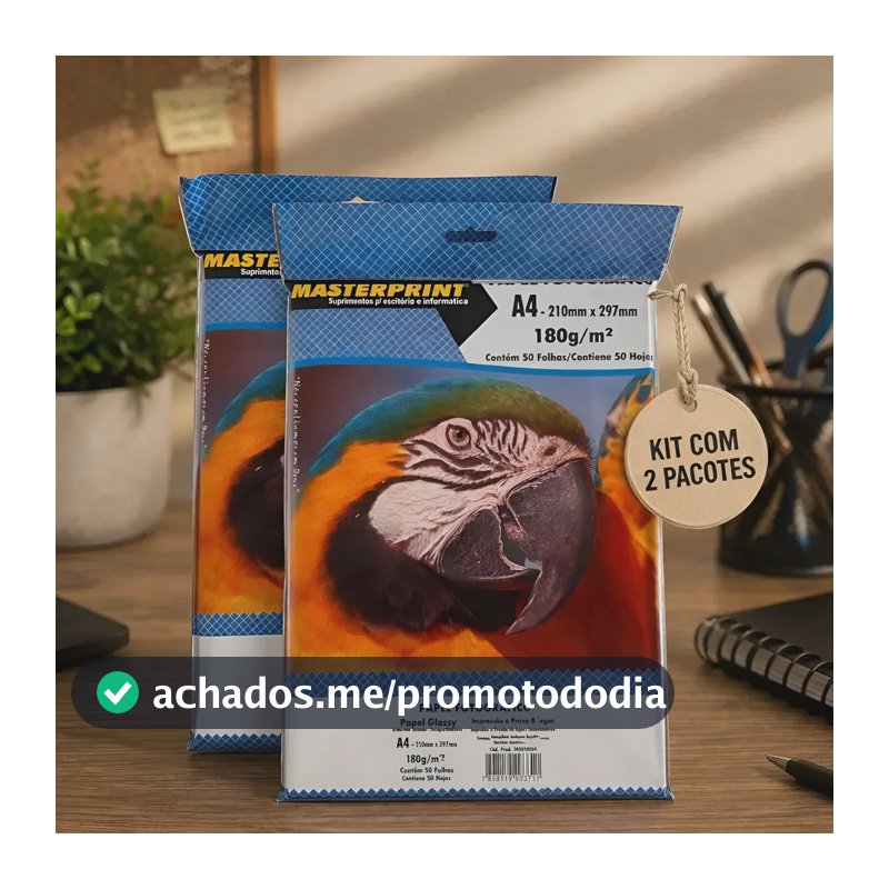 Papel Fotográfico A4 Glossy 180g 100 Folhas Masterprint Branco