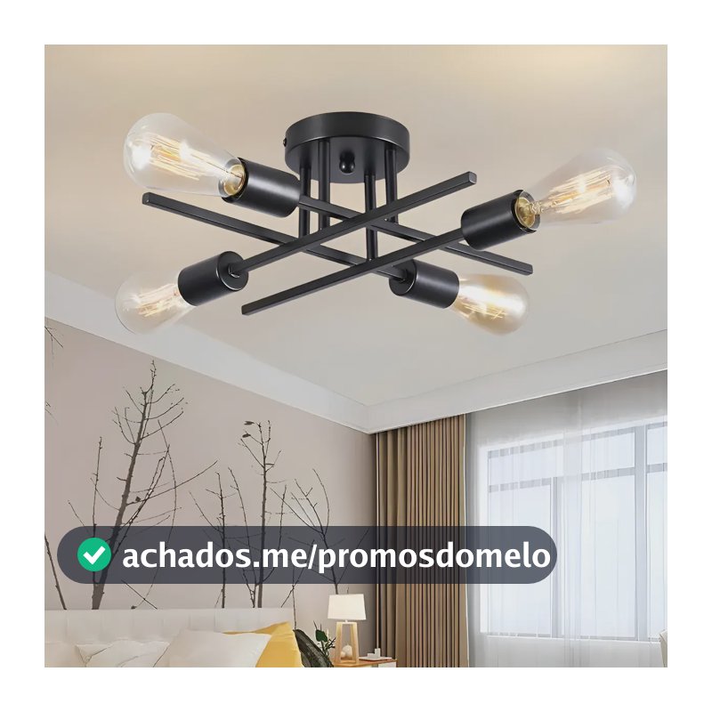 Luminária Lustre Teto Moderno Pendente Para Sala Sala Jantar Preto 4 Lâmpadas
