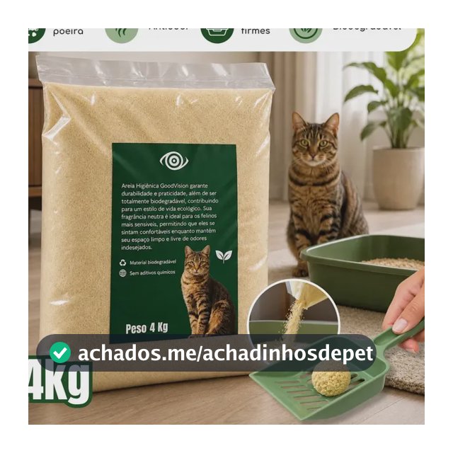 Areia Higiênica Para Gatos Feita de Mandioca e Milho Biodegradável Alta Absorção Baixo Odor 4kg - GoodVision