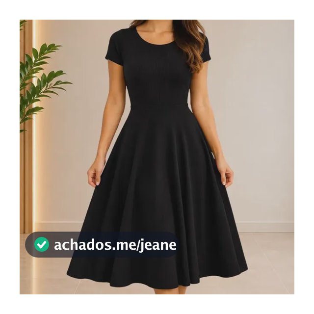 Vestido Godê Midi Manga Curta Decote Redondo Moda Evangélica