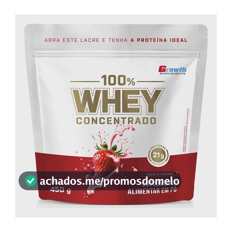 100% Whey Concentrado 450g Growth Supplements Morango