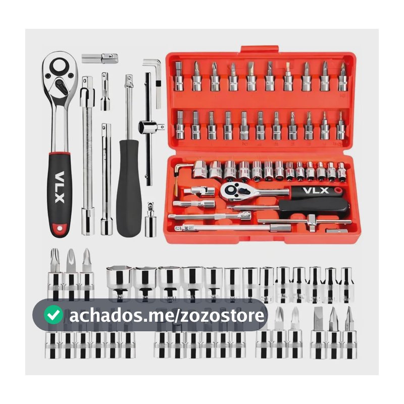 Kit Ferramentas 46 Peças Com Soquetes e Chaves Para Carro e Casa Vlx Vermelho