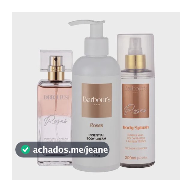 Kit Body Splash Hidratante Corporal Perfume Capilar Roses Barbour's Beauty