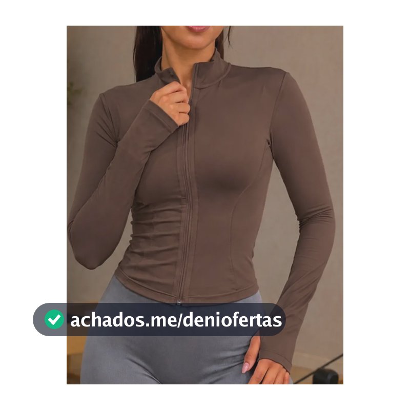 Jaqueta Yoga Fitness Feminina Zíper Manguito Academia Marrom M
