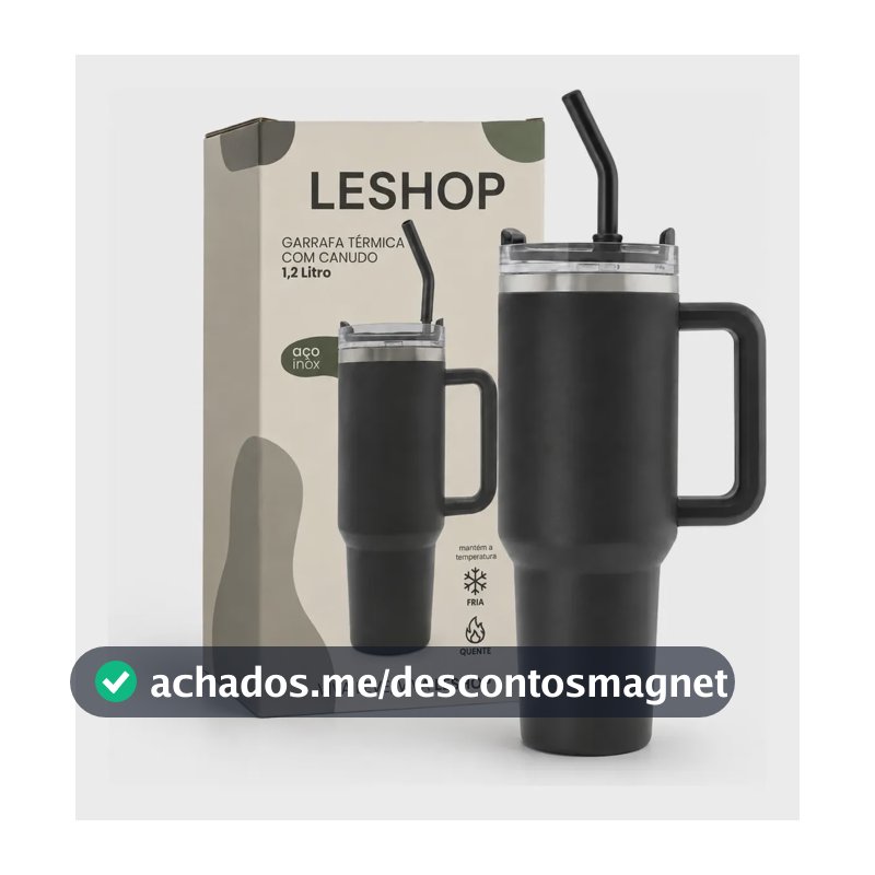 Copo Térmico 1,2l Inoxidável Tampa Canudo Inox Rosa - Leshop Preto Liso