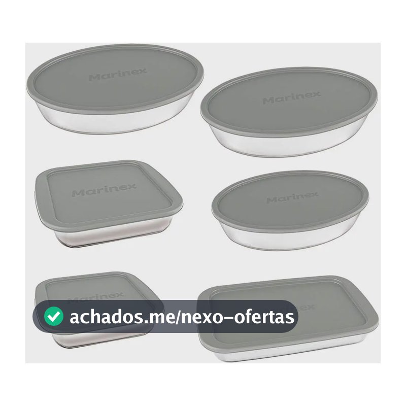 Conjunto Assadeiras 6 Peças de Vidro com Tampa Cinza - Marinex