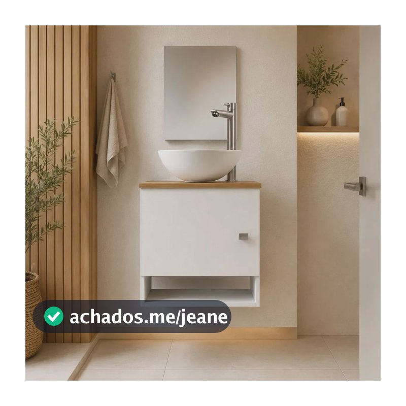 Gabinete Armário Para Banheiro Com Cuba E Espelho 40cm Pia Branco Móvel Branco/carvalho Hanover Quantidade De Furos Para Torneira Um Furo