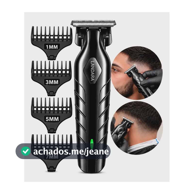 Maquina De Acabamento Aparador De Pelos Profissional Barba Cabelo Pezinho Sem Fio Potente Bivolt + Acessorios Landara