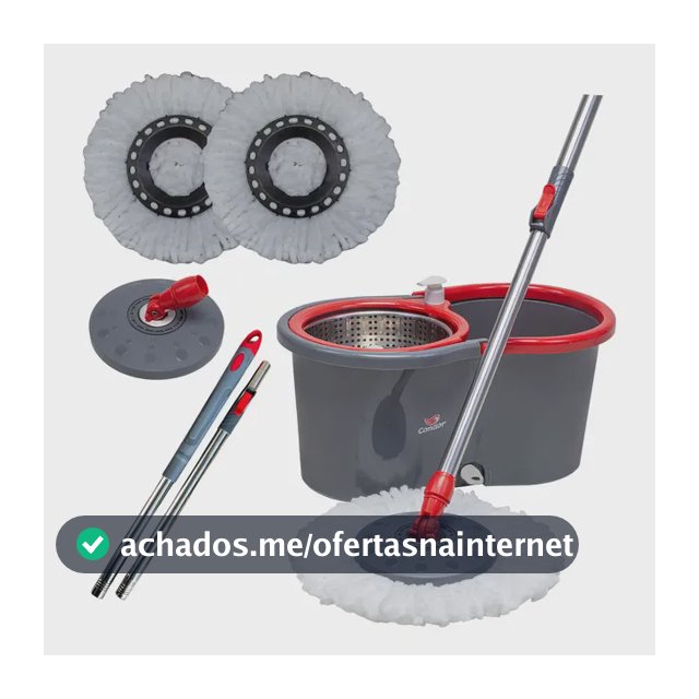 Mop Esfregão Giratório Condor Balde Inox 13 Litros + Refil Microfibra + Cabo Longo 1,4 Metros