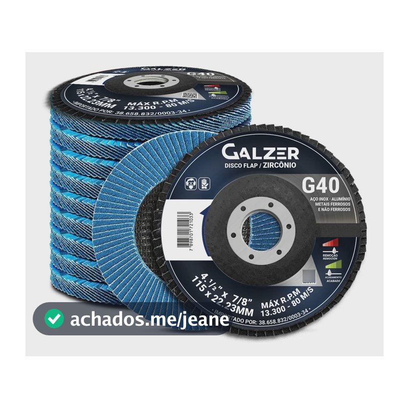 Kit com 10 Discos Flap de Desbaste Galzer para Metal Grão 40