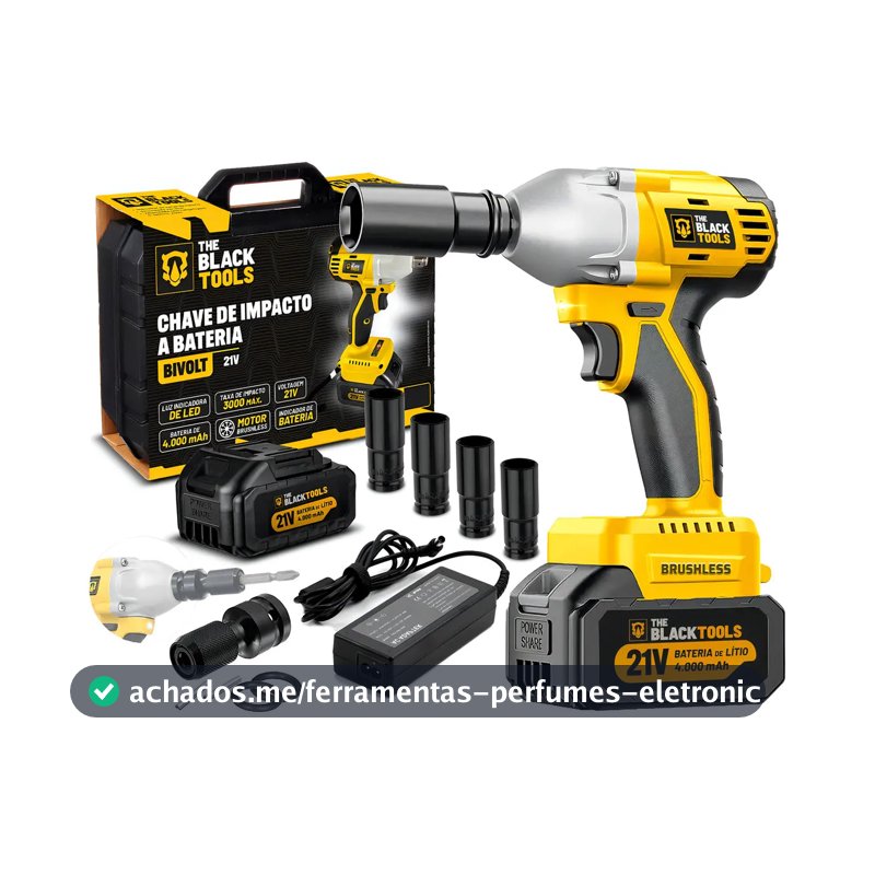 Chave De Impacto A Bateria 21v 4000mah Motor Brushless Com Maleta E Acessorios The Black Tools