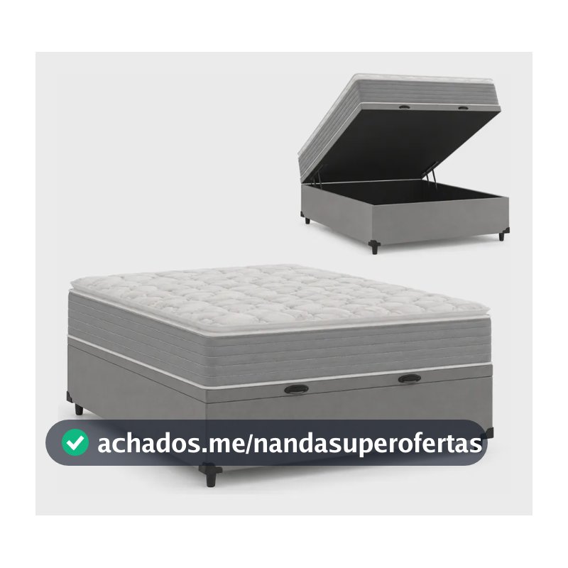 Cama Box Baú Casal Com Molas Ensacadas e Pillow Top Umaflex (colchão), Prince (box) Martino Cinza