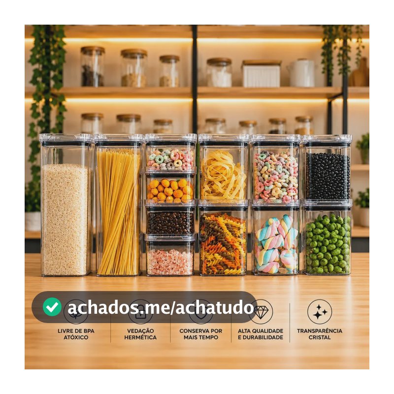 Kit Potes Porta Mantimento Hermético Quadrado Cozinha 12 Uni