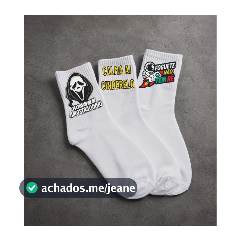Kit Meia Branca Frase Divertida Amostradinho Unissex 33-43 Branco Amostradinho 33-43