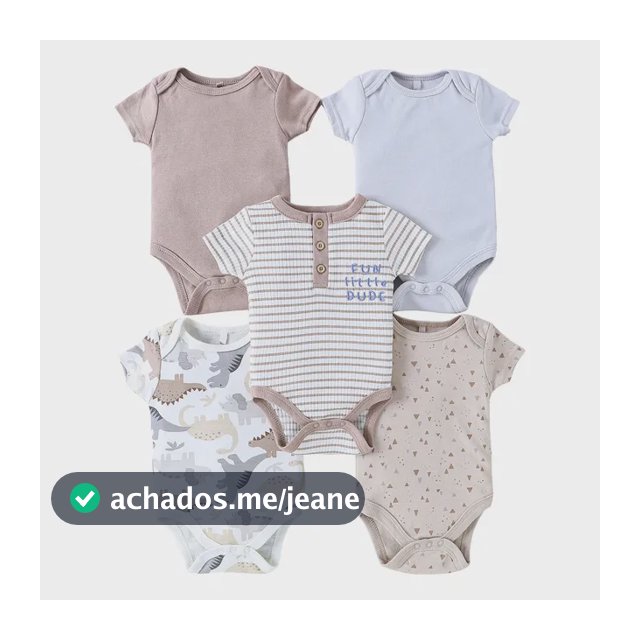 Kit 5 Bodies Bebê Algodão Canelado Carrinhos Marrom-claro 3m