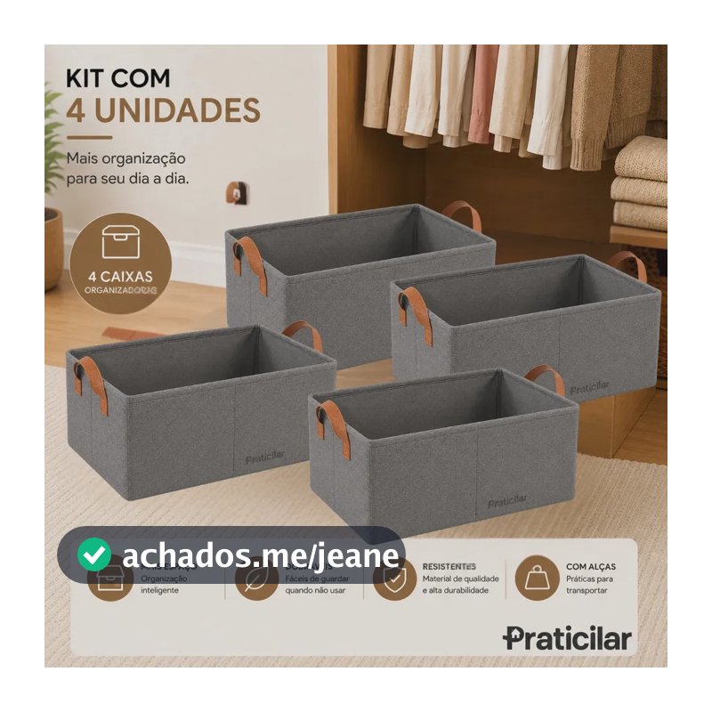 Kit com 4 Caixas Organizadoras Roupas Íntimas Multiuso Guarda Roupa Camisetas Calças Meia