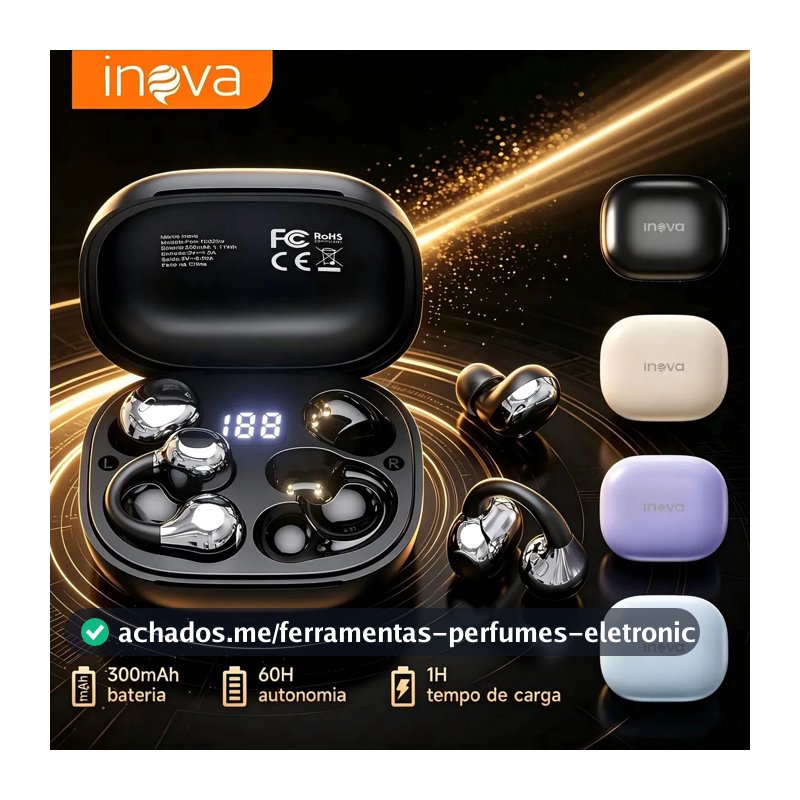 Fone de Ouvido Bluetooth Sem Fio 2 em 1 Clip e TWS para Dormir de Lado Corrida Academia Esportivo IPX5 30h Chamadas Nítidas Microfone Ouvidos Pequenos Estojo 300mAh TWS In-Ear