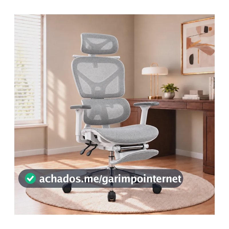 Cadeira de Escritório Presidente Sweet Studio Ergonômica Cinza Com Apoio Lombar e Para Pés