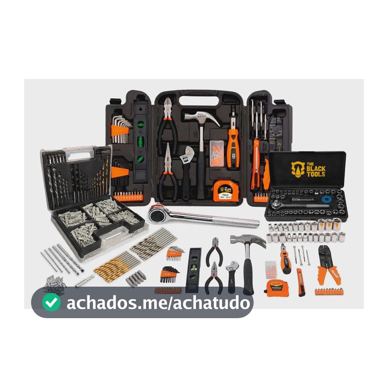Kit Jogo De Ferramentas 129 Peças Com Jogo De 40 Soquetes Chaves E Kit 300 Peças Brocas E Buchas The Black Tools